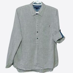 Tommy Hilfiger Striped Cotton Poplin Popover in Grey/White Women’s L